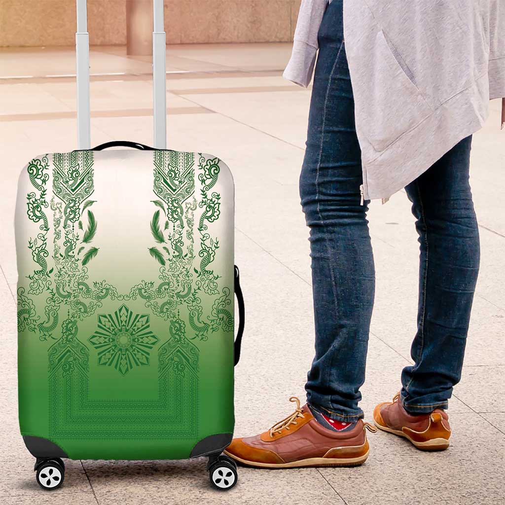 Philippines Barong Style Luggage Cover with Polynesian Art and Leaf Motif Green Color
