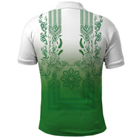 Philippines Barong Style Polo Shirt with Polynesian Art and Leaf Motif Green Color