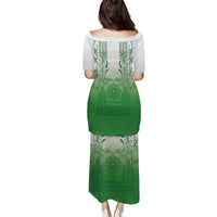Philippines Barong Style Puletasi with Polynesian Art and Leaf Motif Green Color