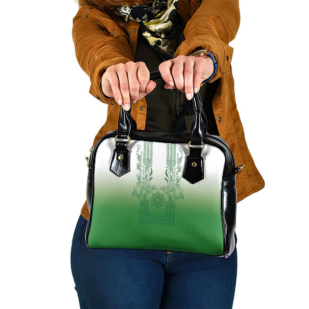 Philippines Barong Style Shoulder Handbag with Polynesian Art and Leaf Motif Green Color