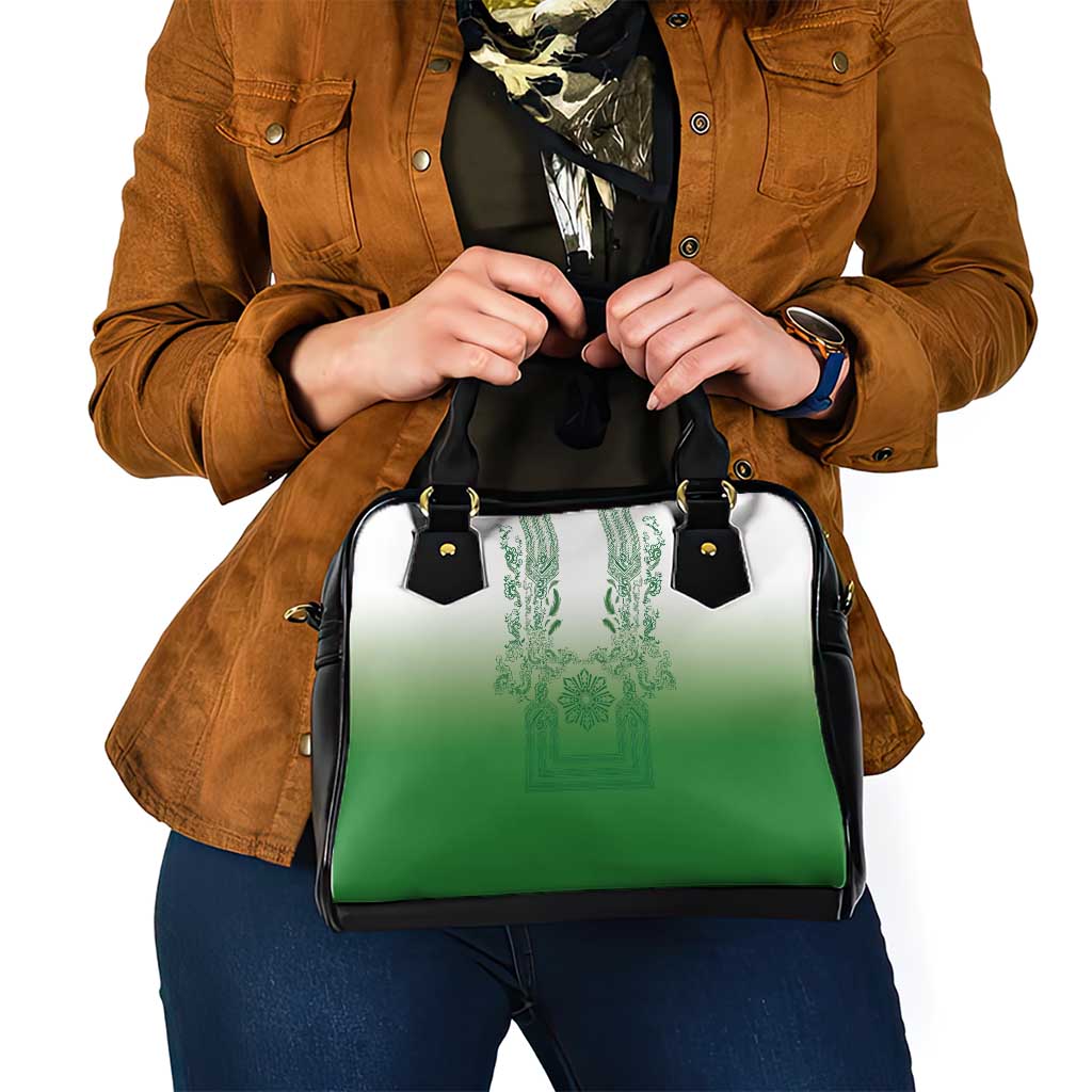 Philippines Barong Style Shoulder Handbag with Polynesian Art and Leaf Motif Green Color