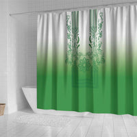 Philippines Barong Style Shower Curtain with Polynesian Art and Leaf Motif Green Color