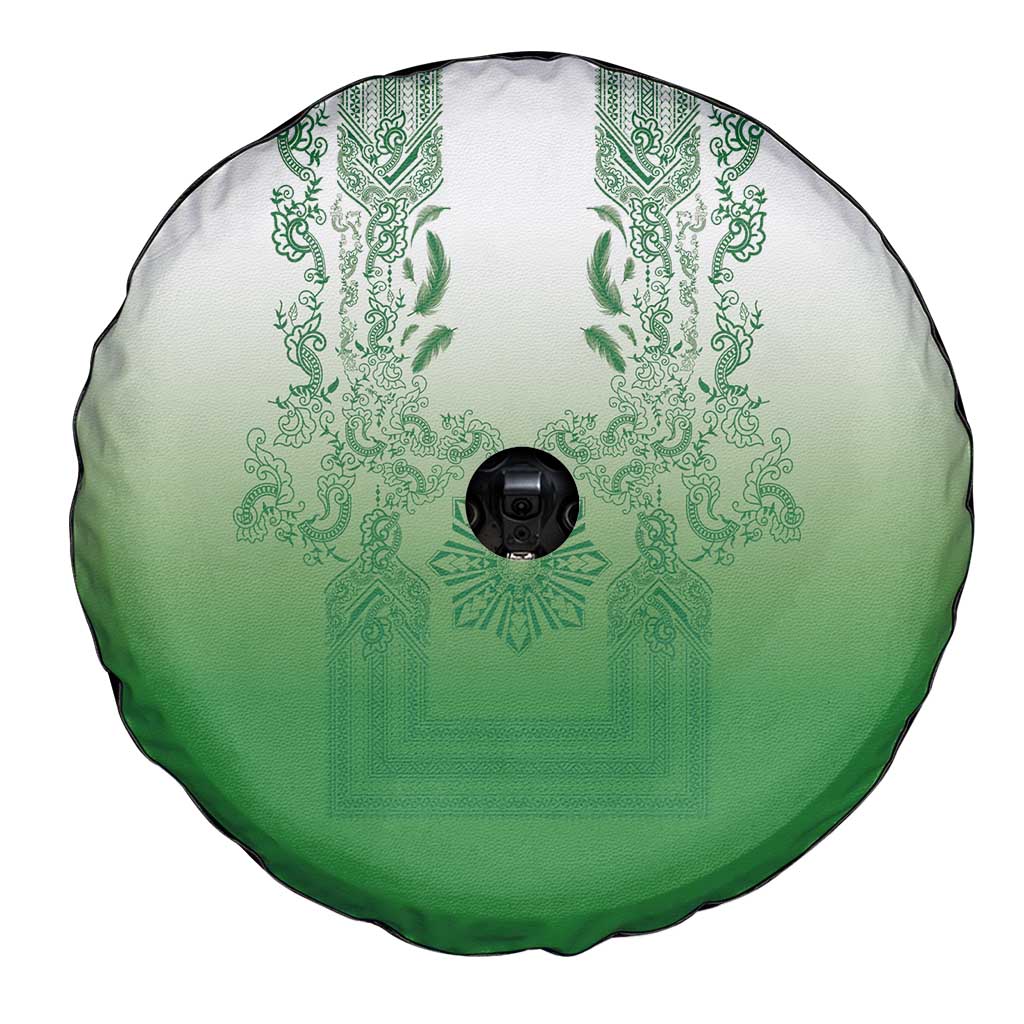 Philippines Barong Style Spare Tire Cover with Polynesian Art and Leaf Motif Green Color