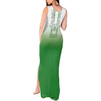 Philippines Barong Style Tank Maxi Dress with Polynesian Art and Leaf Motif Green Color