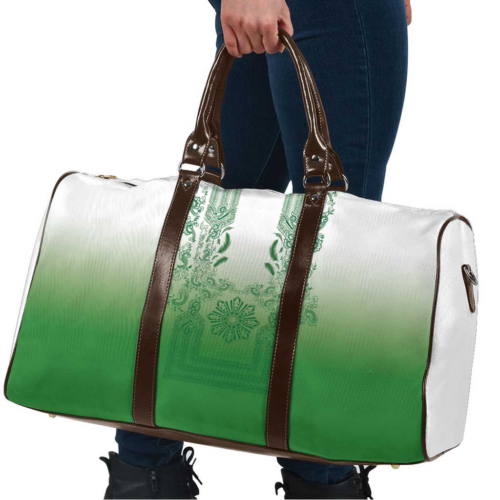 Philippines Barong Style Travel Bag with Polynesian Art and Leaf Motif Green Color