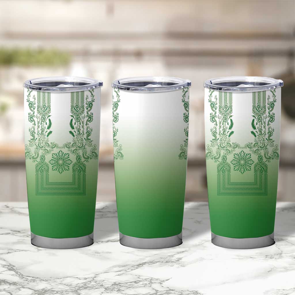 Philippines Barong Style Tumbler Cup with Polynesian Art and Leaf Motif Green Color LT03 - Polynesian Pride