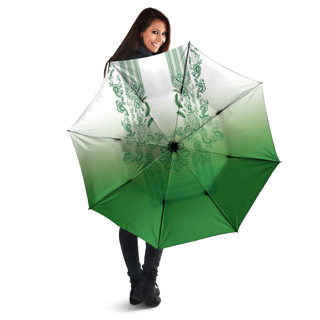 Philippines Barong Style Umbrella with Polynesian Art and Leaf Motif Green Color LT03 - Polynesian Pride