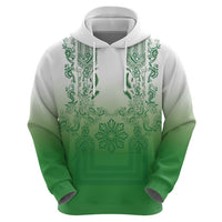 Philippines Barong Style Zip Hoodie with Polynesian Art and Leaf Motif Green Color
