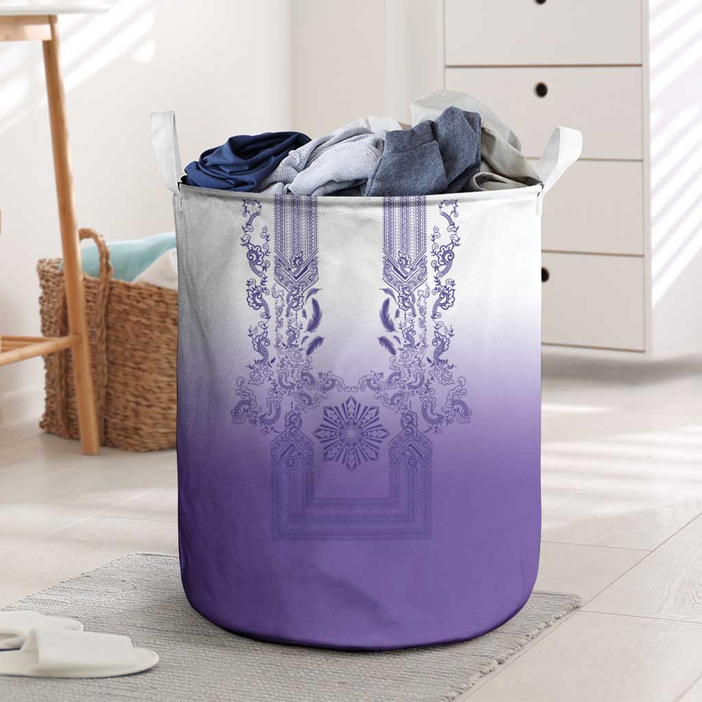 Philippines Barong Style Laundry Basket with Polynesian Art and Leaf Motif Purple Color