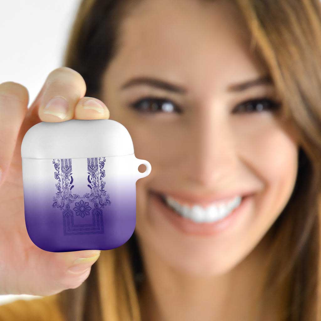 Philippines Barong Style AirPods Case with Polynesian Art and Leaf Motif Purple Color