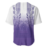 Philippines Barong Style Baseball Jersey with Polynesian Art and Leaf Motif Purple Color