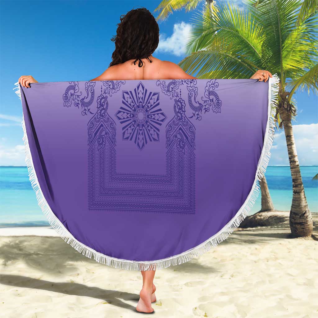 Philippines Barong Style Beach Blanket with Polynesian Art and Leaf Motif Purple Color
