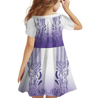 Philippines Barong Style Family Matching Off Shoulder Maxi Dress and Hawaiian Shirt with Polynesian Art and Leaf Motif Purple Color LT03 - Polynesian Pride