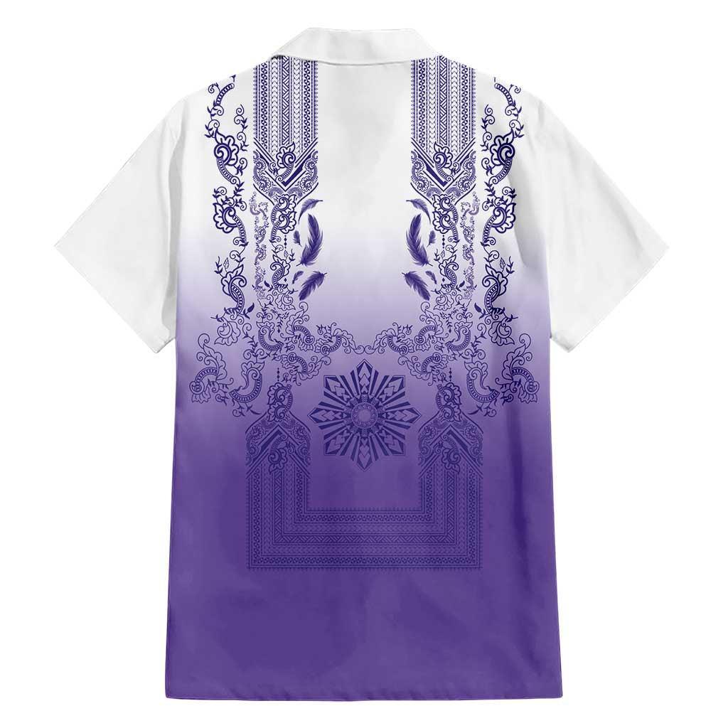 Philippines Barong Style Family Matching Off Shoulder Maxi Dress and Hawaiian Shirt with Polynesian Art and Leaf Motif Purple Color LT03 - Polynesian Pride
