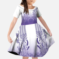 Philippines Barong Style Family Matching Puletasi and Hawaiian Shirt with Polynesian Art and Leaf Motif Purple Color LT03 Daughter's Dress Purple - Polynesian Pride