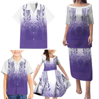 Philippines Barong Style Family Matching Puletasi and Hawaiian Shirt with Polynesian Art and Leaf Motif Purple Color LT03 - Polynesian Pride