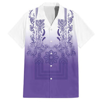 Philippines Barong Style Family Matching Puletasi and Hawaiian Shirt with Polynesian Art and Leaf Motif Purple Color LT03 Dad's Shirt - Short Sleeve Purple - Polynesian Pride