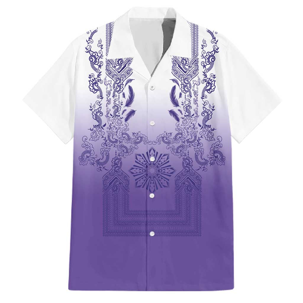 Philippines Barong Style Family Matching Summer Maxi Dress and Hawaiian Shirt with Polynesian Art and Leaf Motif Purple Color LT03 Dad's Shirt - Short Sleeve Purple - Polynesian Pride