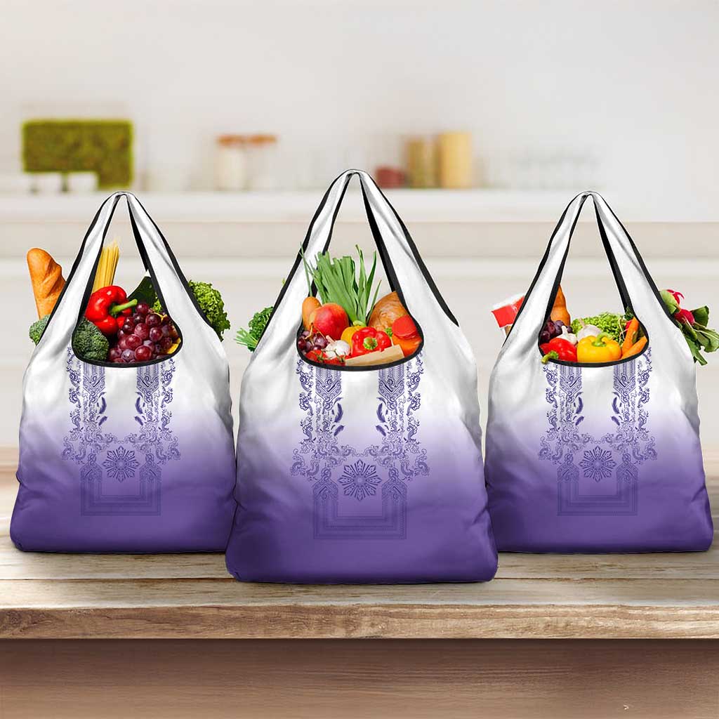 Philippines Barong Style Grocery Bag with Polynesian Art and Leaf Motif Purple Color