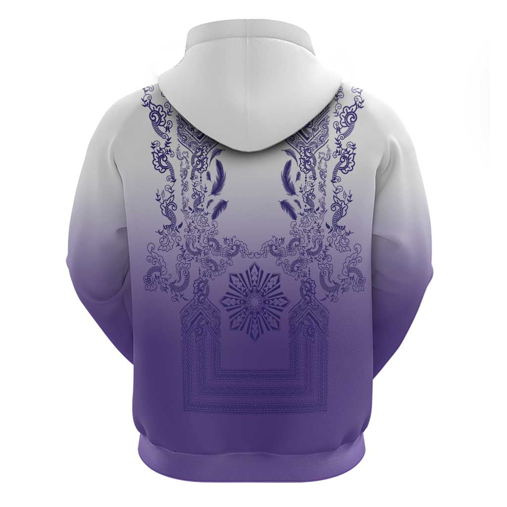 Philippines Barong Style Hoodie with Polynesian Art and Leaf Motif Purple Color LT03 - Polynesian Pride