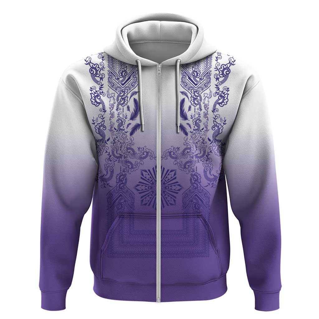 Philippines Barong Style Hoodie with Polynesian Art and Leaf Motif Purple Color LT03 Zip Hoodie Purple - Polynesian Pride