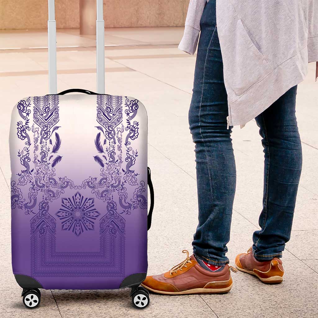 Philippines Barong Style Luggage Cover with Polynesian Art and Leaf Motif Purple Color