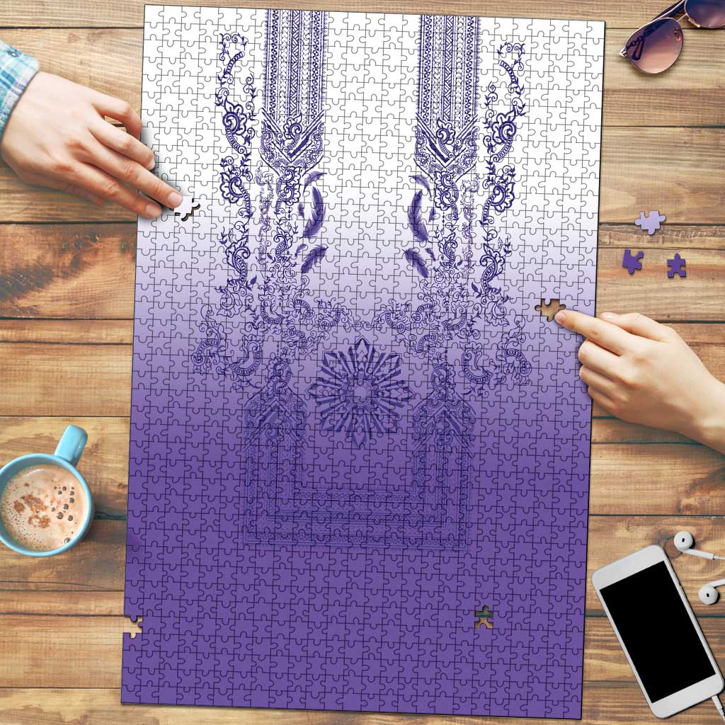 Philippines Barong Style Puzzle with Polynesian Art and Leaf Motif Purple Color