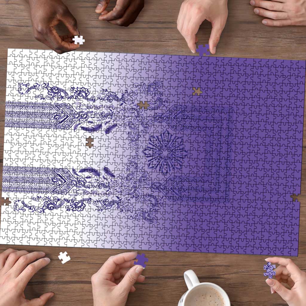 Philippines Barong Style Puzzle with Polynesian Art and Leaf Motif Purple Color