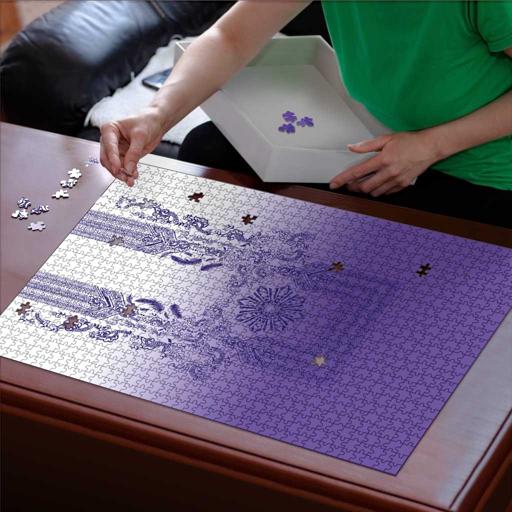 Philippines Barong Style Puzzle with Polynesian Art and Leaf Motif Purple Color