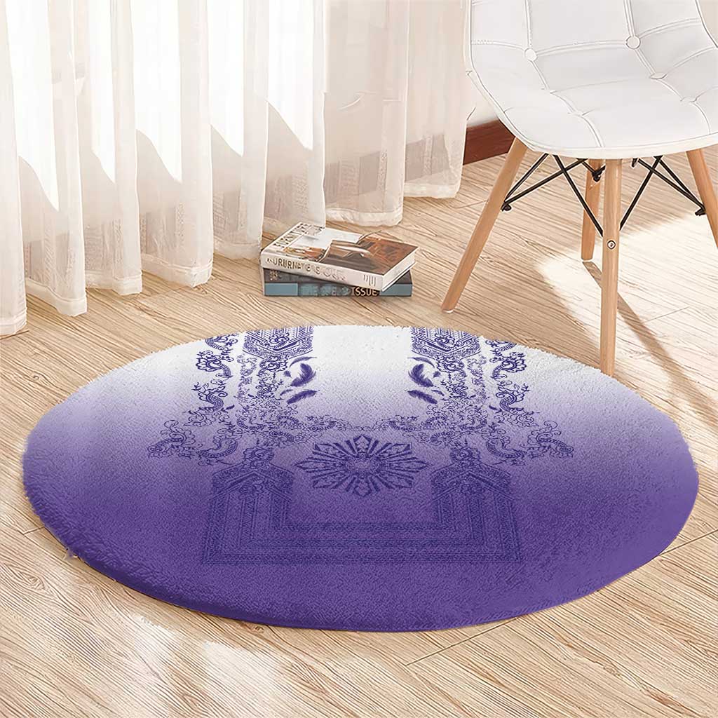 Philippines Barong Style Round Carpet with Polynesian Art and Leaf Motif Purple Color