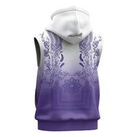 Philippines Barong Style Sleeveless Hoodie with Polynesian Art and Leaf Motif Purple Color
