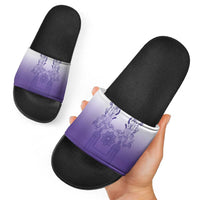 Philippines Barong Style Slide Sandals with Polynesian Art and Leaf Motif Purple Color
