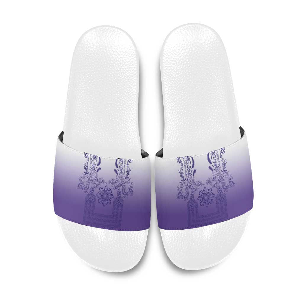 Philippines Barong Style Slide Sandals with Polynesian Art and Leaf Motif Purple Color