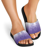 Philippines Barong Style Slide Sandals with Polynesian Art and Leaf Motif Purple Color