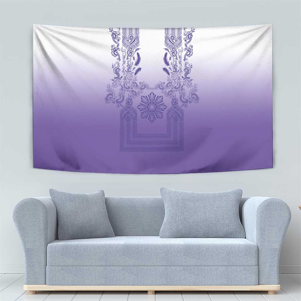 Philippines Barong Style Tapestry with Polynesian Art and Leaf Motif Purple Color