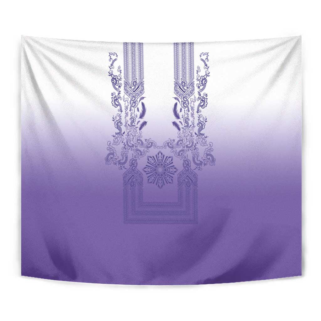Philippines Barong Style Tapestry with Polynesian Art and Leaf Motif Purple Color
