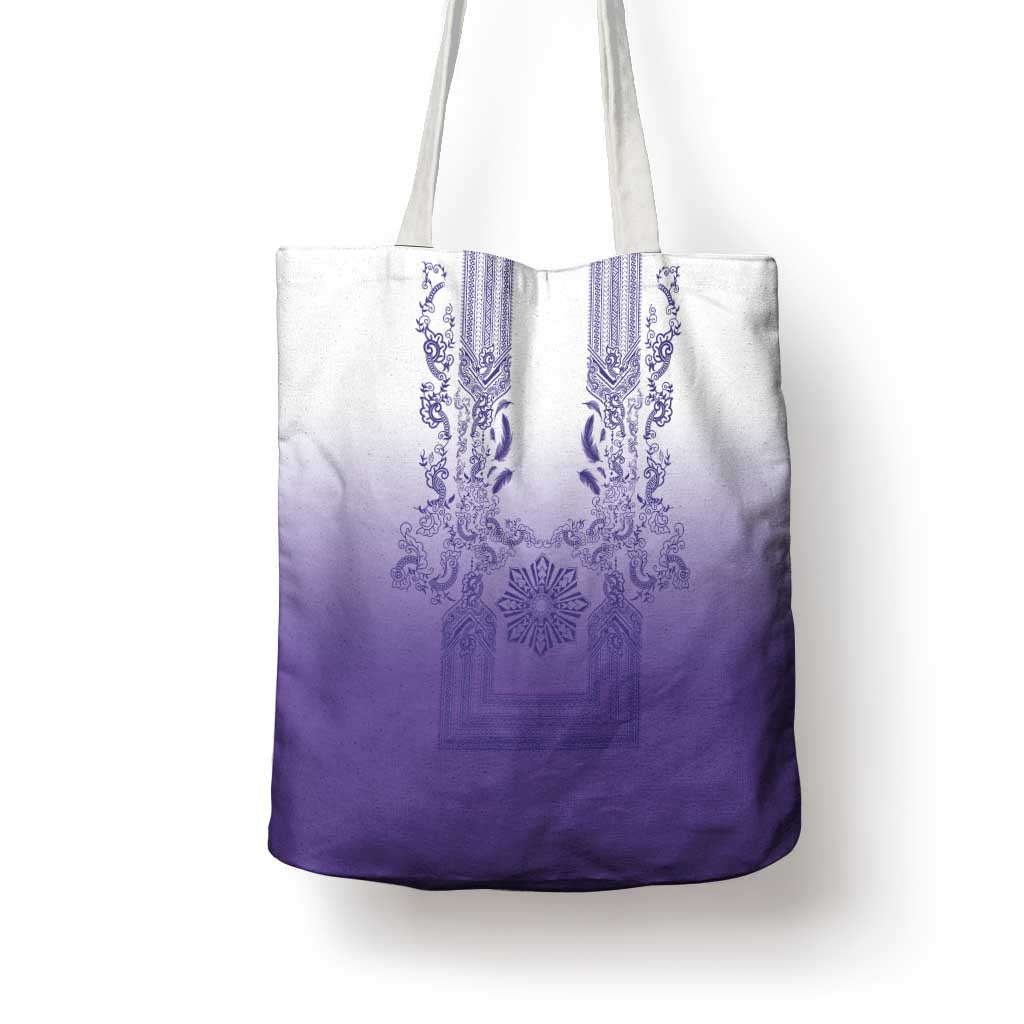 Philippines Barong Style Tote Bag with Polynesian Art and Leaf Motif Purple Color
