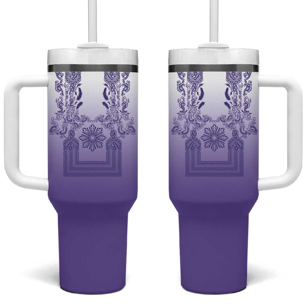 Philippines Barong Style Tumbler With Handle with Polynesian Art and Leaf Motif Purple Color