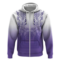 Philippines Barong Style Zip Hoodie with Polynesian Art and Leaf Motif Purple Color
