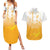 Philippines National Costume Style Couples Matching Summer Maxi Dress and Hawaiian Shirt Barong Tagalog and Eagle Feather Yellow Color