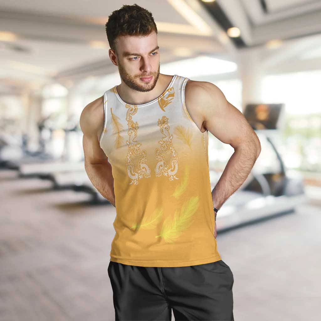 Philippines National Costume Style Men Tank Top Barong Tagalog and Eagle Feather Yellow Color