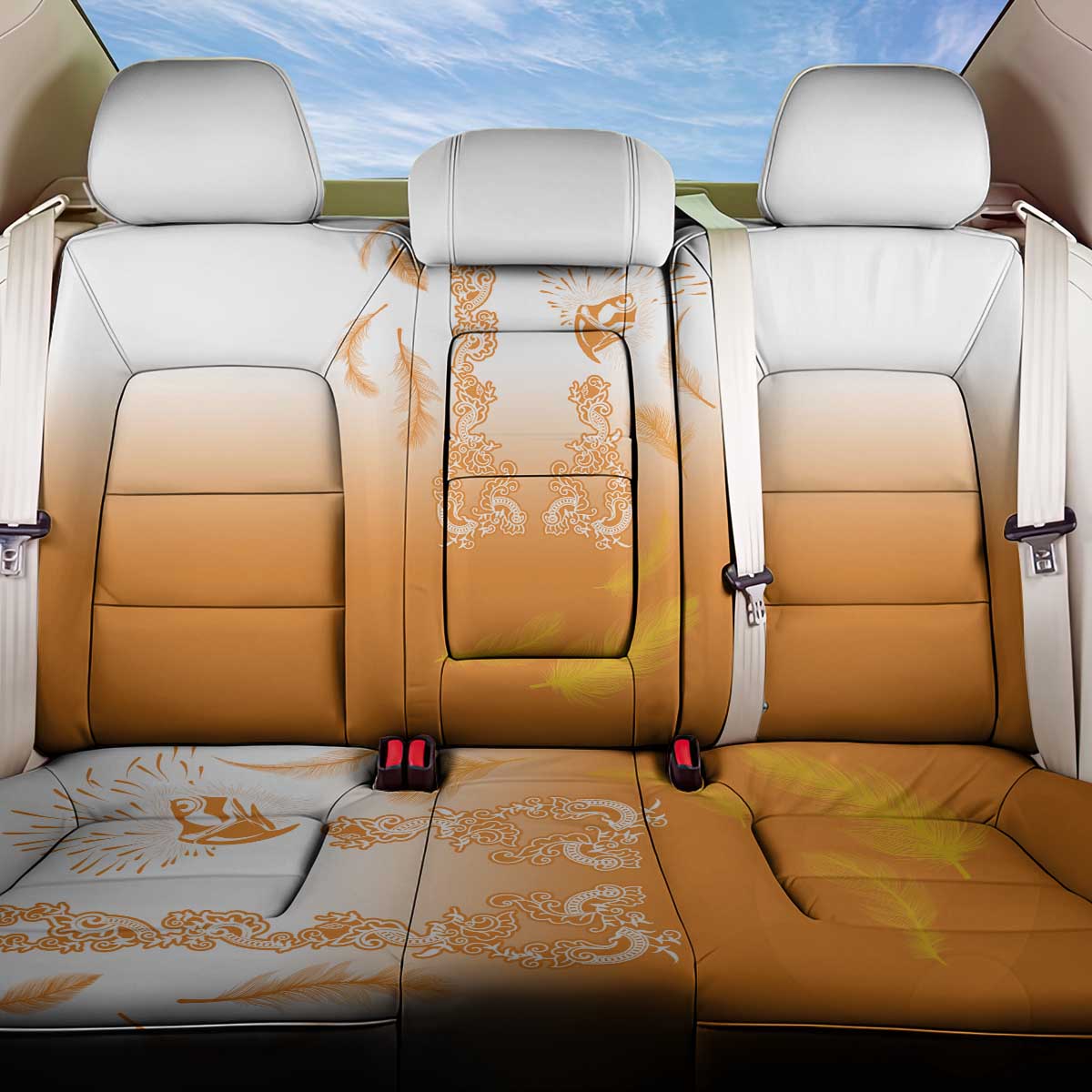 Philippines National Costume Style Back Car Seat Cover Barong Tagalog and Eagle Feather Orange Color