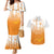 Philippines National Costume Style Couples Matching Mermaid Dress and Hawaiian Shirt Barong Tagalog and Eagle Feather Orange Color