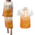Philippines National Costume Style Couples Matching Puletasi and Hawaiian Shirt Barong Tagalog and Eagle Feather Orange Color