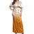 Philippines National Costume Style Off Shoulder Maxi Dress Barong Tagalog and Eagle Feather Orange Color