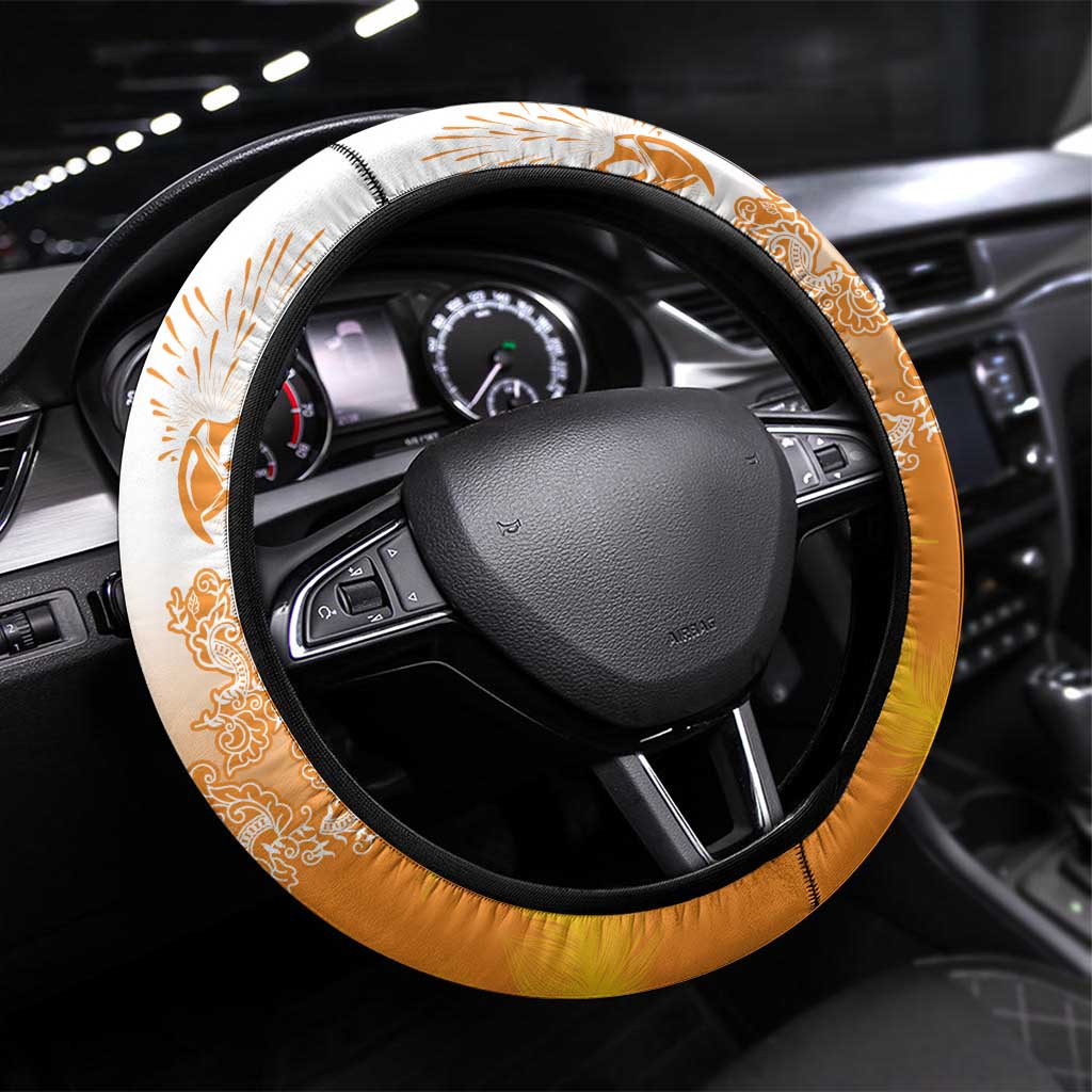 Philippines National Costume Style Steering Wheel Cover Barong Tagalog and Eagle Feather Orange Color