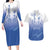 Philippines National Costume Style Couples Matching Long Sleeve Bodycon Dress and Hawaiian Shirt Barong Tagalog and Eagle Feather Blue Color