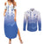 Philippines National Costume Style Couples Matching Summer Maxi Dress and Long Sleeve Button Shirt Barong Tagalog and Eagle Feather Blue Color