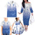 Philippines National Costume Style Family Matching Off The Shoulder Long Sleeve Dress and Hawaiian Shirt Barong Tagalog and Eagle Feather Blue Color