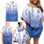 Philippines National Costume Style Family Matching Off Shoulder Short Dress and Hawaiian Shirt Barong Tagalog and Eagle Feather Blue Color